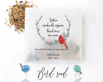 Memorial bird seed pack, glassine packs, cardinal memorial favor, remembrance gift, celebration of life, Personalized sympathy gift