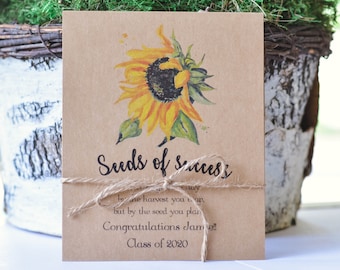 Graduation Party Favor, Sunflower Seed Pack, Seeds Of Success, Class Party Favor, Personalized Graduation Party Gift, Eco Friendly