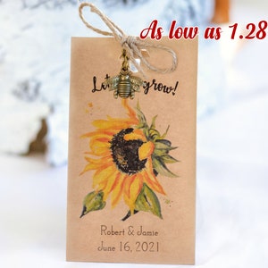 Sunflower Seed Packet Wedding Favors, Let Love Grow, Wedding Reception Favors, Sunflower Wedding Decorations, Sunflower Seed Packets