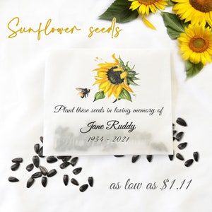 Memorial Sunflower Seed Pack, Funeral Favor, A Living Legacy, Remembrance Gift, Celebration of Life, Personalized Sympathy gift, Glassine