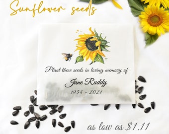 Memorial Sunflower Seed Pack, Funeral Favor, A Living Legacy, Remembrance Gift, Celebration of Life, Personalized Sympathy gift, Glassine