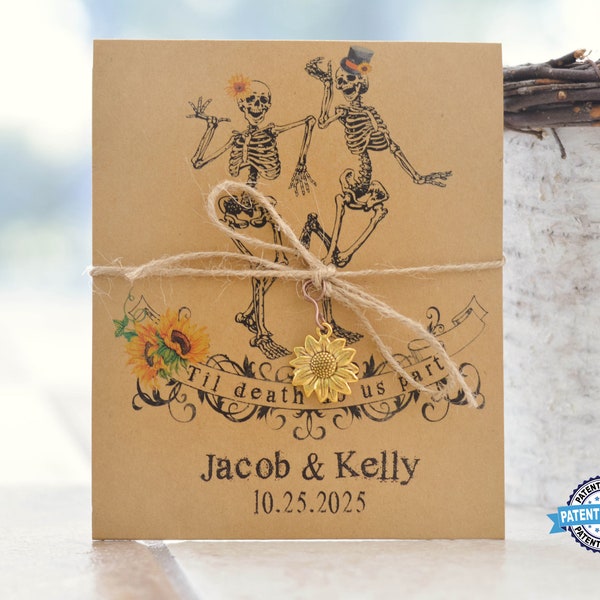 Fall Wedding favor, Halloween wedding favor, sunflower seed pack, Til death do us part, wiccan wedding, skeleton, personalized favor