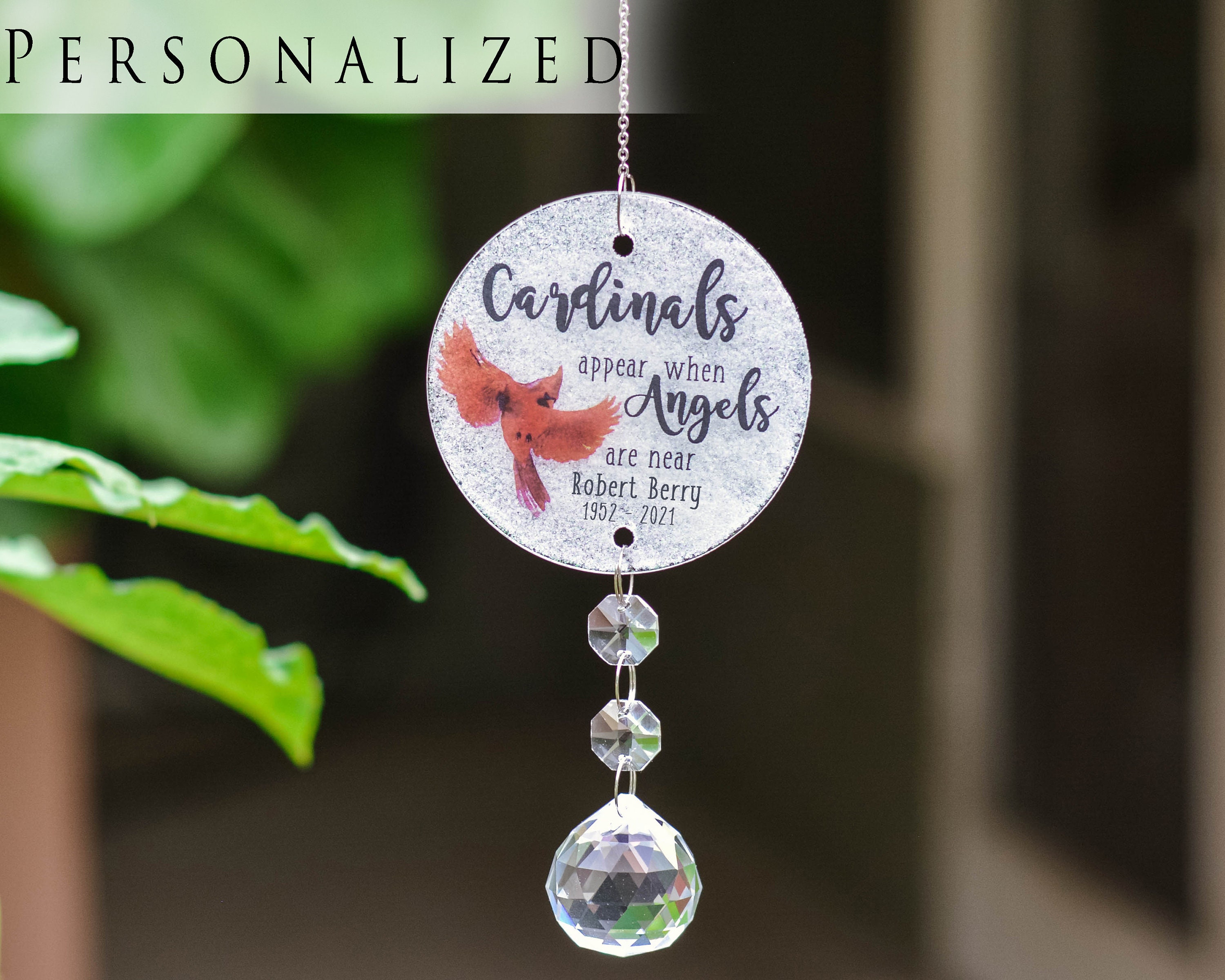 Cardinal crystal suncatcher sympathy gift garden prism Etsy