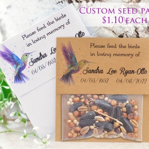 Hummingbird memorial seed pack, funeral favor, celebration of life, sympathy gift, Birdseed mini pack, personalized remembrance, 0047