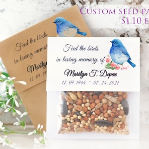 Personalized Funeral Favors, Memorial Seed Packs, Celebration of Life, sympathy gift, Memorial Keepsake, In memory of, Bluebird seed pack