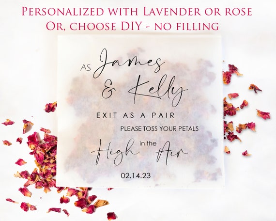 Wedding Confetti Packets, Personalized Rose or Lavender Petal Toss, Glassine frosted effect FREE SHIP