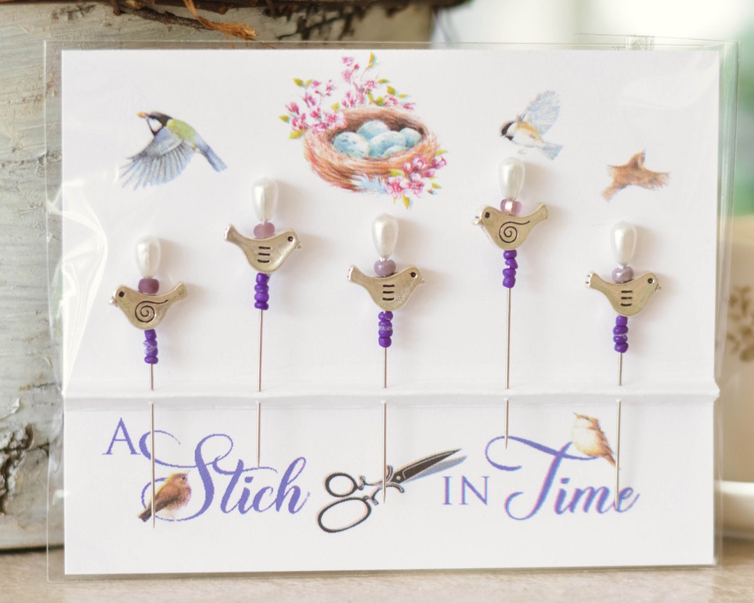 Decorative Sewing Pins, Quilting Pins, Push Pins, Sewing Gift, Fancy Pins, Giftable, Purple Bird