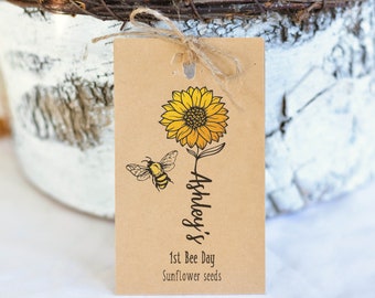 Bee sunflower birthday favor, Sunflower Seed Pack, Happy Bee day, 1st Bee Day, Eco Friendly Party Favor, Personalized Bee Party Favor