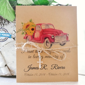 Memorial seed pack, Funeral Favor Old Truck, sunflower seed packs, Memorial Gift, Personalized Celebration of life, Sympathy gift 0004
