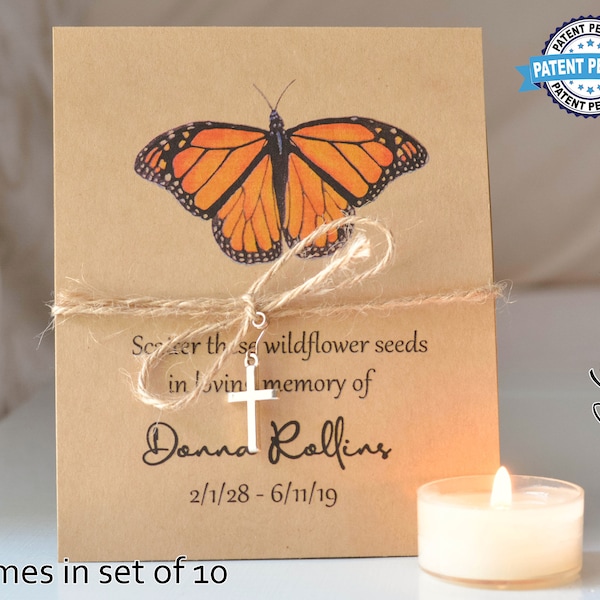 Personalized Wildflower Seed Packet Funeral Favors, Butterfly Memorial Remembrance Gifts For Guests, 0081