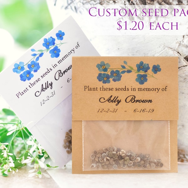 Forget me not seeds, memorial seed card, funeral favor, celebration of life, sympathy gift, personalized remembrance, In memory of