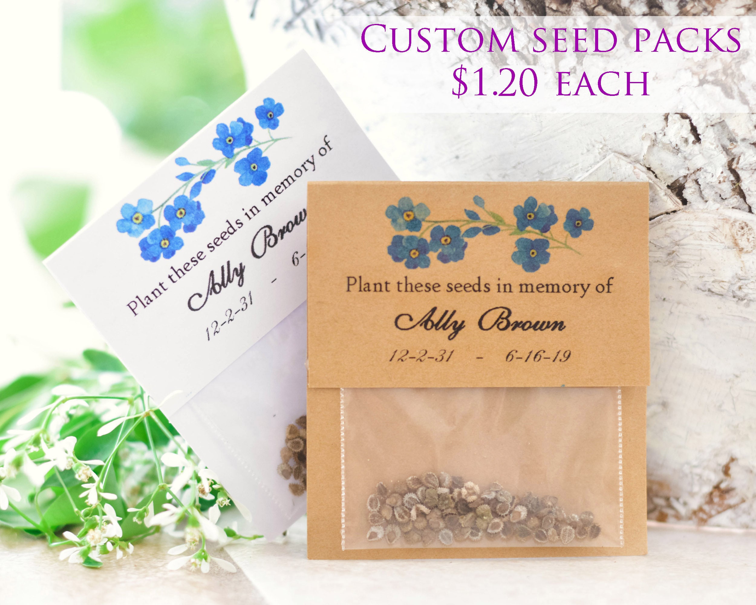 Baby in bloom bee and sunflower or wildflower baby shower seed pack favor, Sweet B Originals, Memorial Seeds