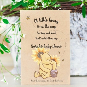Baby Shower Favors, Classic Pooh Decor,  Sunflower Seed Favor, Personalized Seed Packs, 100% Eco-friendly, Teddy Bear, Birthday Party