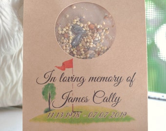 Golf Memorial Gift, Funeral Favors, Golf Tee or Bird seed Packet, Celebration Of Life Gifts, Personalized Memorial Keepsake. 0049