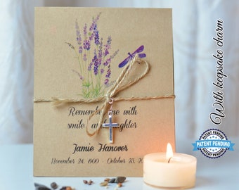 Funeral favor lavender dragonfly, memorial seed pack card, memorial gift, celebration of life, personalized remembrance, sympathy gift