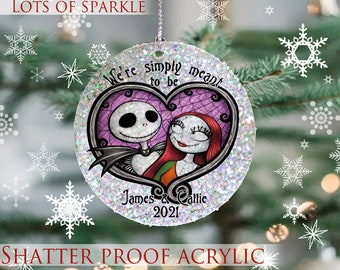 Personalized Christmas Ornament, Jack and Sally, We're simply meant to be, personalized Christmas gift, couples Christmas, Couples ornament