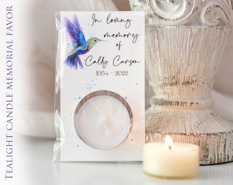 Hummingbird memorial candle, in memory of, personalized funeral favor, remembrance candle, celebration of life, sympathy gift