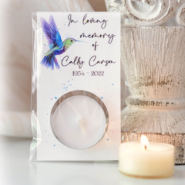 Hummingbird memorial candle, in memory of, personalized funeral favor, remembrance candle, celebration of life, sympathy gift