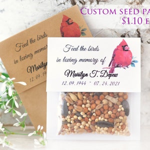 Personalized Funeral Favors, Memorial Seed Packs, Celebration of Life, sympathy gift, Memorial Keepsake, In memory of, Cardinal seed pack