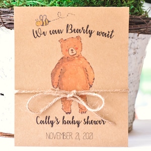 Woodland Bear shower favor wildflower seed packs We can bearly wait Baby shower favors rustic baby shower sprinkle favor Personalized