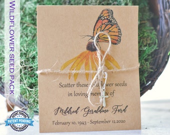 Wildflower Personalized Memorial Seed Packets, Butterfly Funeral Favors, Remembrance Gifts, Loss of Mother, 0024