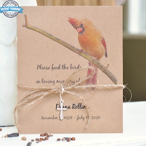 Birdseed Packet Funeral Favors • Cardinal Memorial Seeds • Personalized Celebration of life Gifts For Guests • PACK OF 10