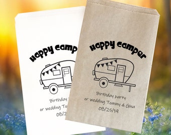 Happy Camper Birthday Favor Bags, Persoanlized Camping Party Favors, 5" x 7"