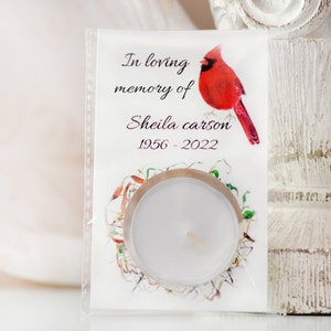 Memorial Service Gift Candles, Cardinal Remembrance Candles, Funeral Gifts for Guests, Celebration of Life, Personalized Memorial Gifts