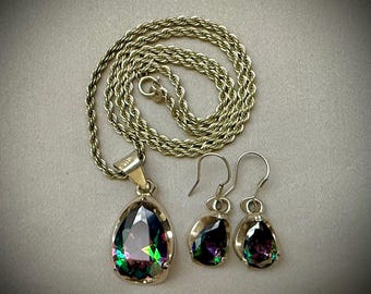 Mystic Topaz Sterling Silver Pendant Necklace & Earrings
