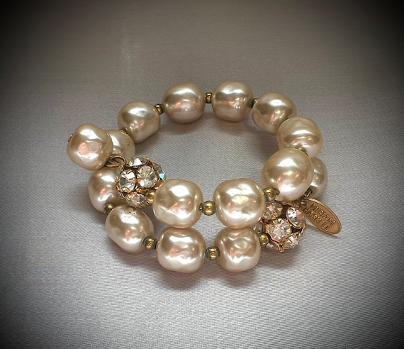 Miriam Haskell Baroque Pearl Memory Wrap Bracelet - image 1