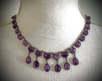 Antique Amethyst Sterling Silver Fringe Necklace