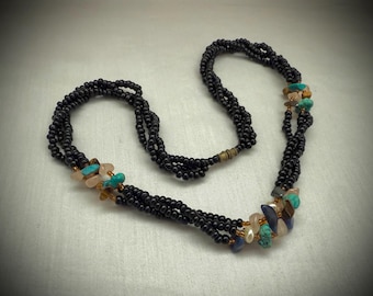 Vintage Semi Precious Multi Strand Beaded Necklace