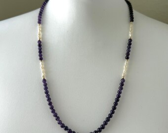 Amethyst, Baroque Pearl & 14k Gold Beaded Necklace