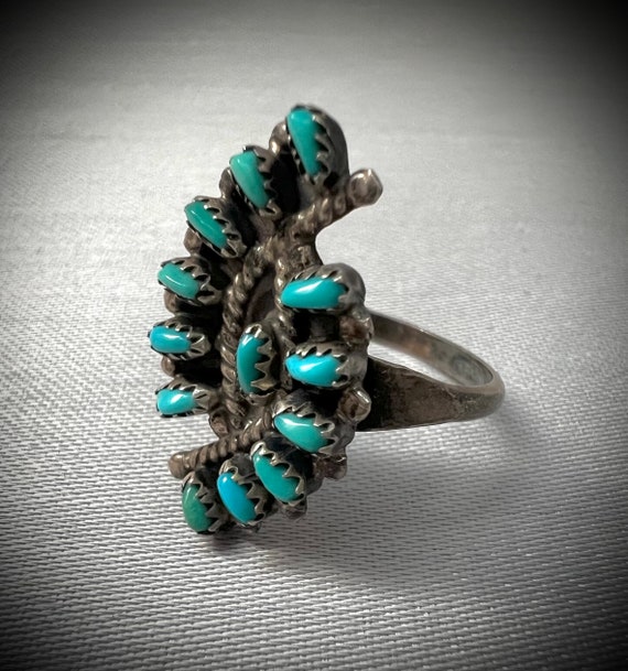 Zuni Sterling & Turquoise Hummingbird Cluster Rin… - image 1