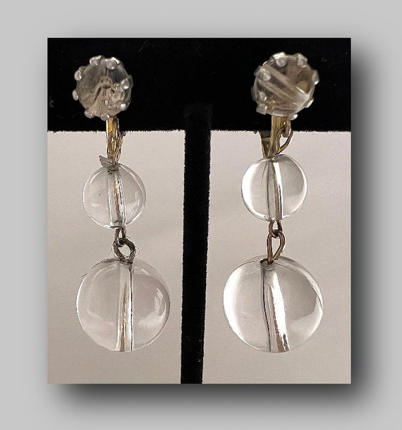 1950’s Clear Lucite Clip On Dangle Earrings