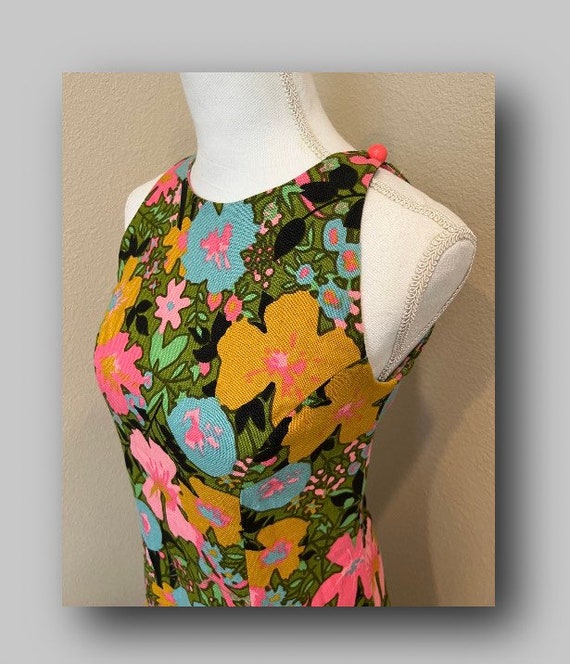 1960’s Neon Floral Psychedelic Maxi Dress by Carme