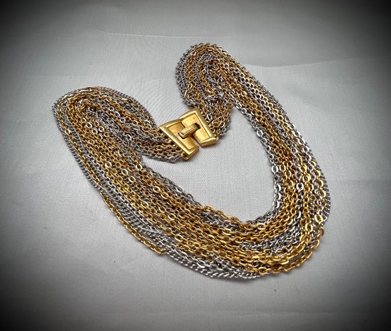 Crown Trifari 2 Tone Multi Chain Necklace - image 5