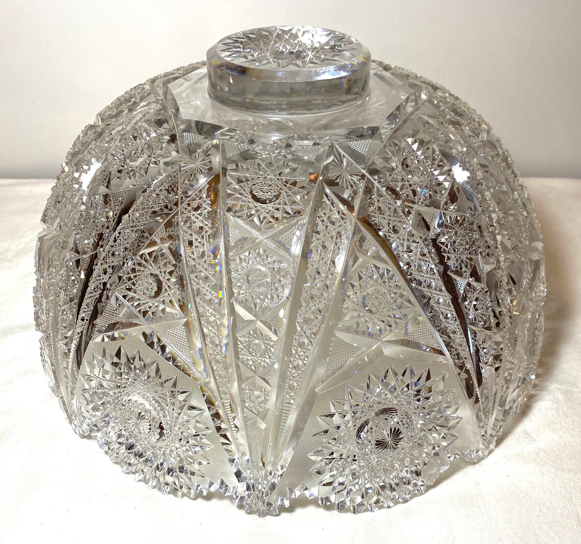 Antique ABCG Cut Crystal Pedestal Punch Bowl Set Etsy