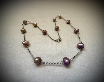 Freshwater Peacock Pearl & Sterling Silver Chain Necklace