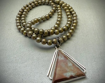 Israeli Agate Pendant Necklace on Sterling Silver Ball Bead Chain