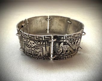 Peruvian 900 Silver Panel Link Bracelet