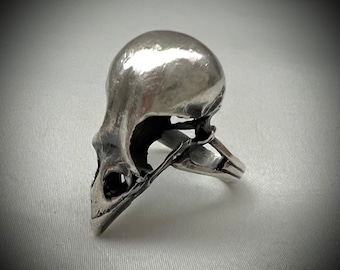 Anillo de calavera de cuervo en plata de ley 6,75
