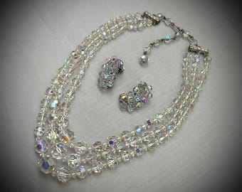 Aurora Borealis Crystal Necklace & Earrings Set