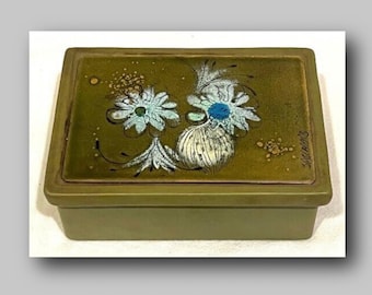 Sascha Brastoff Mid Century Ceramic & Enameled Copper Cigarette Box