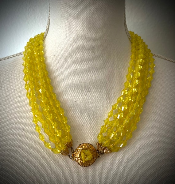 1950s Yellow Multi Strand Bead Necklace