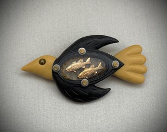 Thomas Mann Techno Romantic Bird & Fish Brooch Pin