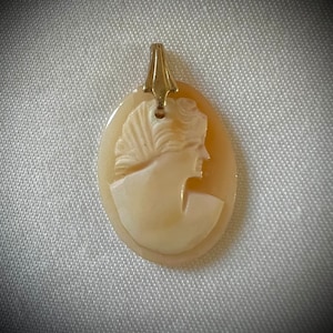 Carved Shell Cameo Pendant w/14k Gold Shank