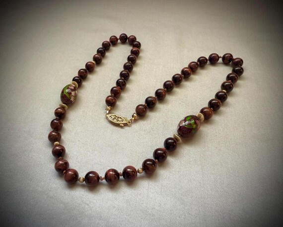 Tiger's Eye Cloisonne Bead Necklace W/ 14k GF Clasp Australia
