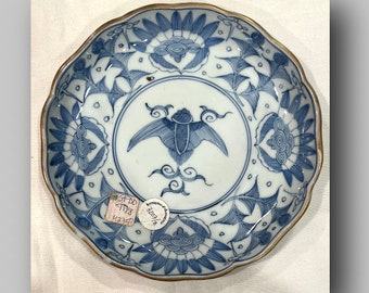 Japanese Imari Edo Period Blue & White 8.5” Porcelain Plates Set of 8