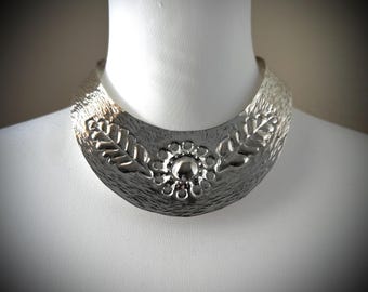 Hammered Sterling Silver Torc Collar Necklace Taxco Mexico
